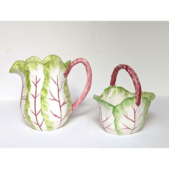 Vintage The Haldon Group Tobacco Leaf Pitcher & Handled Bowl – Hand Painted 1988 - Picture 7 of 11